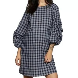 J.O.A. REVOLVE Navy Plaid Dress Size Small Maternity Puff Sleeves Baby Shower